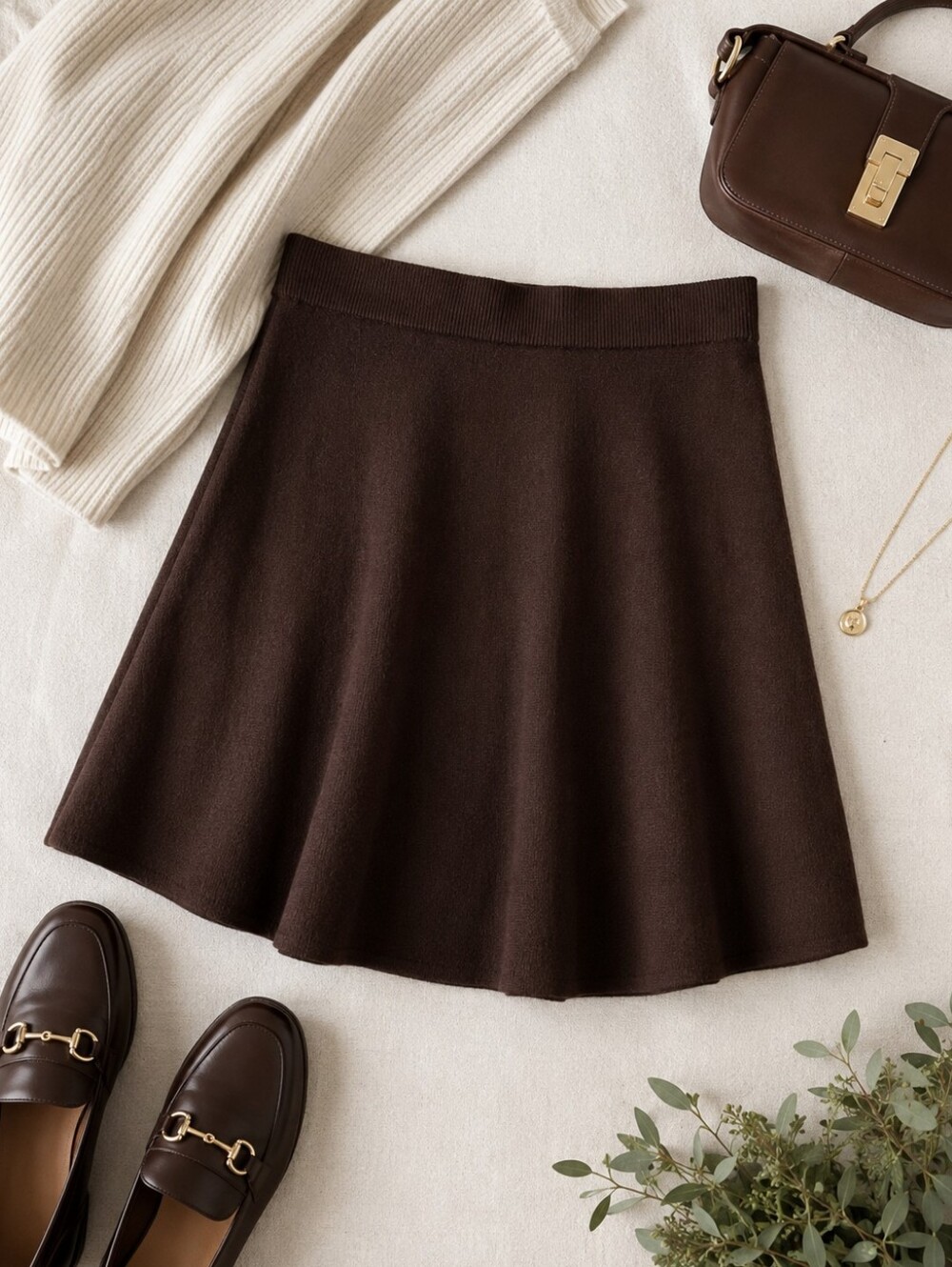 Preview Chocolate Brown Knit Skater Mini Skirt Size M